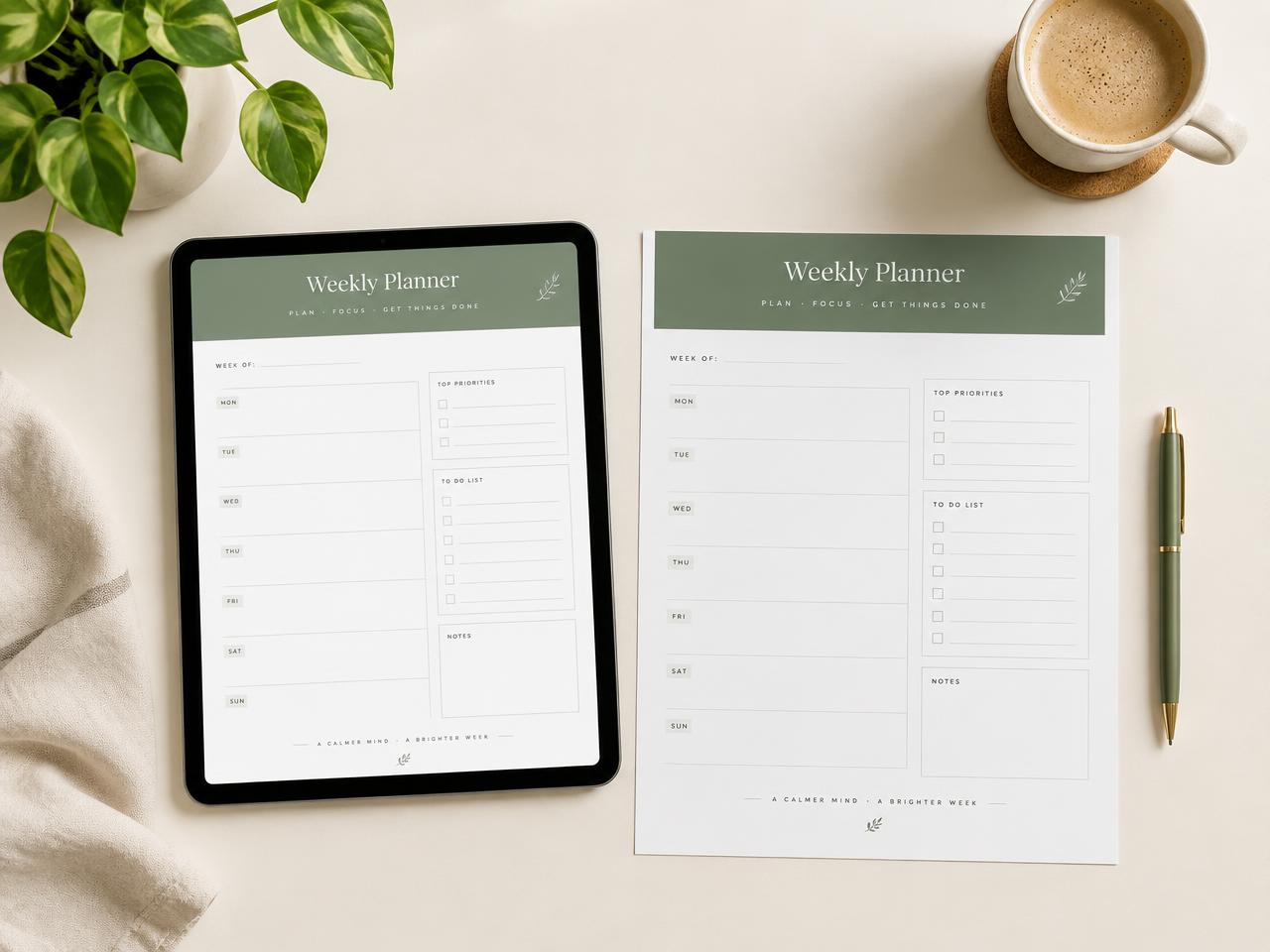 Desk Flat Lay mockup for printable planners